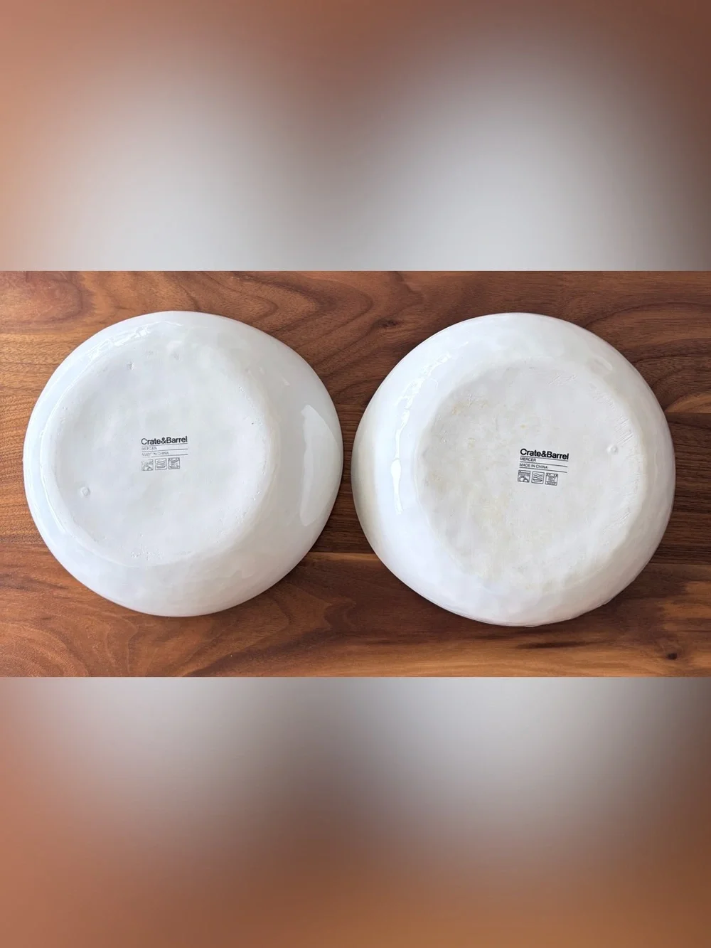 2 x Crate & Barrel Mercer White Porcelain Serving Bowls Set of 2 Modern Ceramic